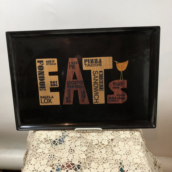 VTG 70’s MCM Couroc Inlaid “EATS”Wood Black Phenolic Tray Snack  18 X 12 Barware - Picture 1 of 10